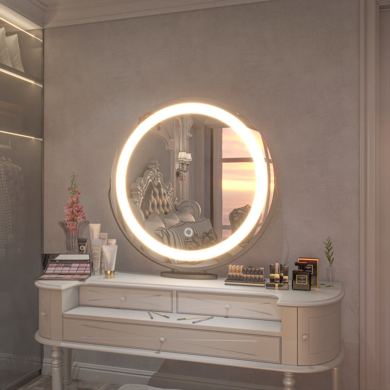Miroir de bureau rond à intensité variable avec pivotement à 360 ° Jimya, Noir