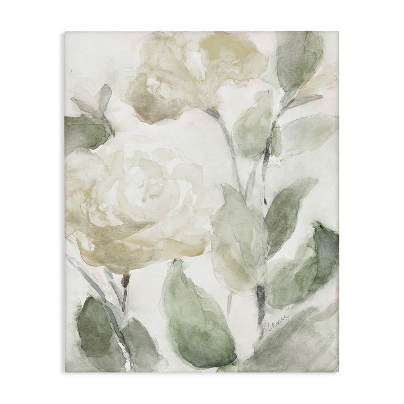 Soft Edge White Roses Abstract Floral Black Framed Wall Art, 24x30