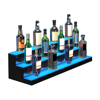 3-Tier 40-Inch LED Lighted Acrylic Liquor Bottle Display Shelf With Remote Control And App, 7 Colors, Holds 30 Bottles