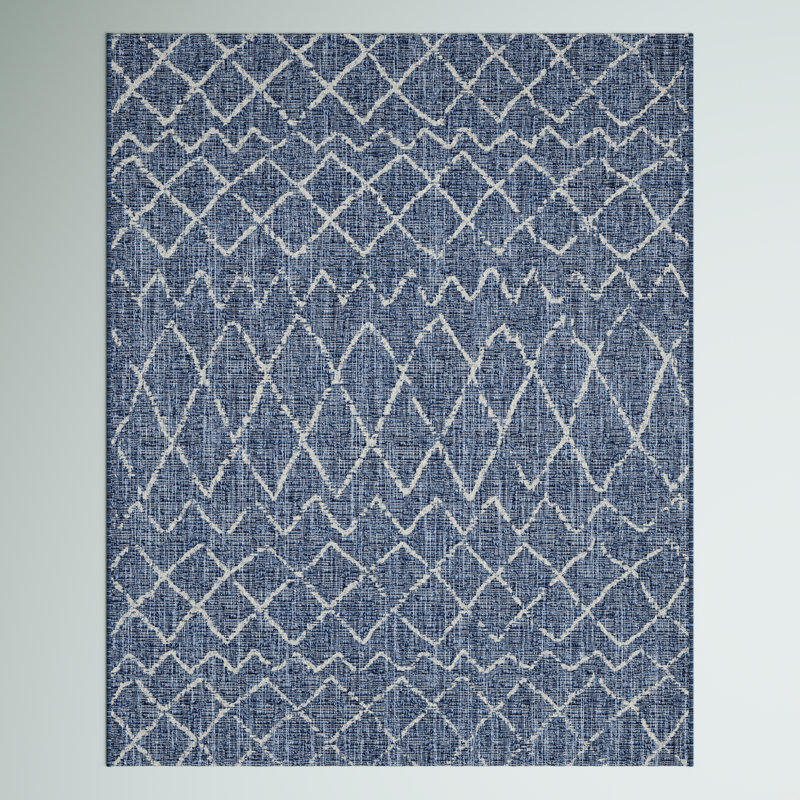Tapis d'intérieur / extérieur bleu marocain Bri / Bri, Rectangle 7 pi 9 po x 10 pi