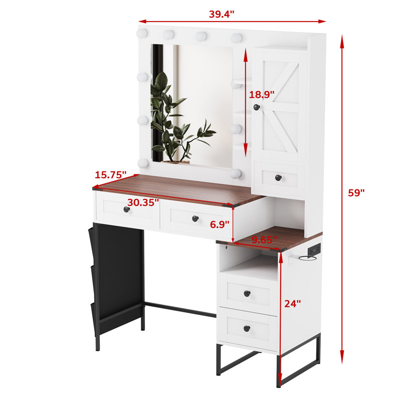 Bureau de maquillage avec lumière DEL, grand miroir et station de charge