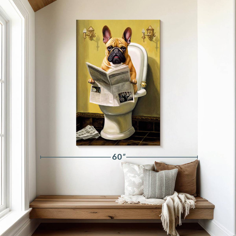 Bouledogue sur une toilette, H 48 po x l 32 po