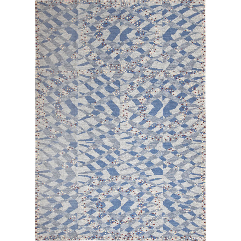 Magnifique tapis kilim bleu d'inspiration suédoise