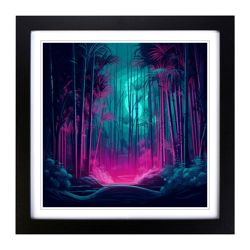 Bamboo Forest Neon Art - Framed Print, Black