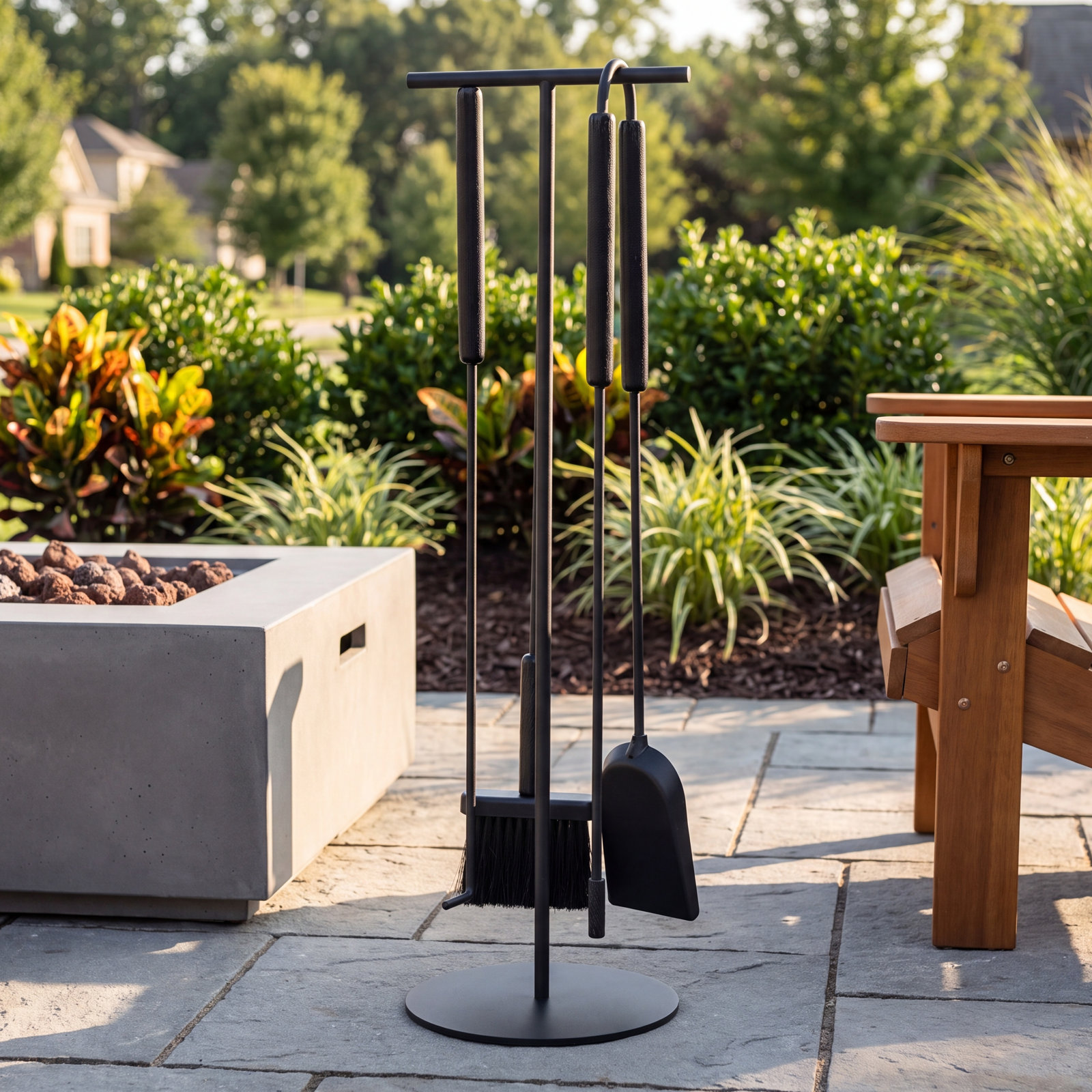 Ashi 3-Piece Fireplace Tool Set, Black