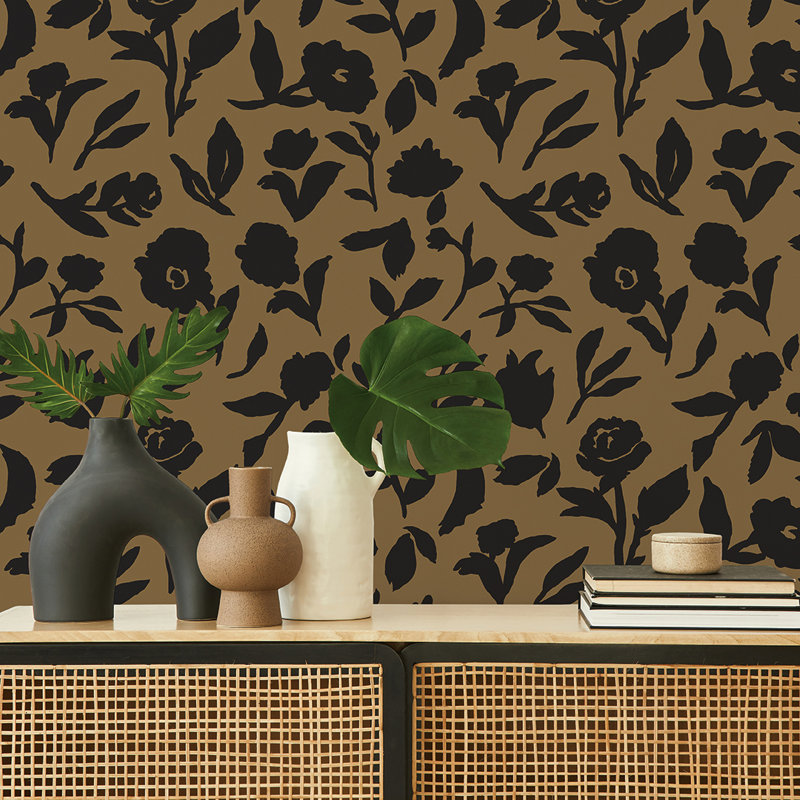 Dancing Pansy Peel and Stick Wallpaper by She She, Camel, 28 sq. ft.
