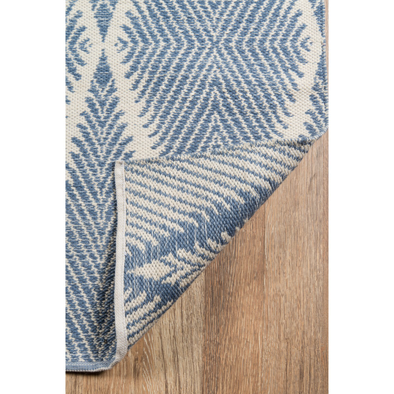 River Geometric Handmade Flatweave Area Rug, Rectangle 8'6" x 11'6", Denim