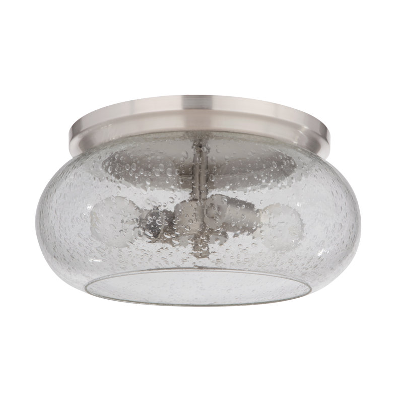 Plafonnier encastré 2 lumières 14,5 po , Nickel poli brossé, Martelée transparente