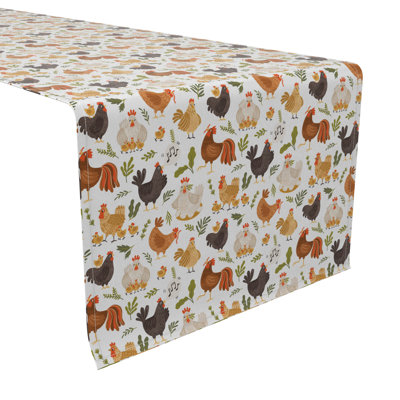 Jerada Table Runner, 100% Cotton, 16X72", Roosters Chickens And Hens