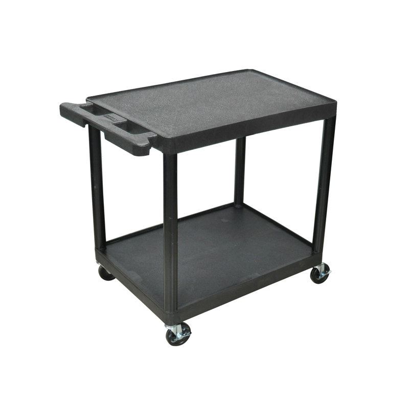 Black Two-Shelf Utility Cart with Raised Ledge