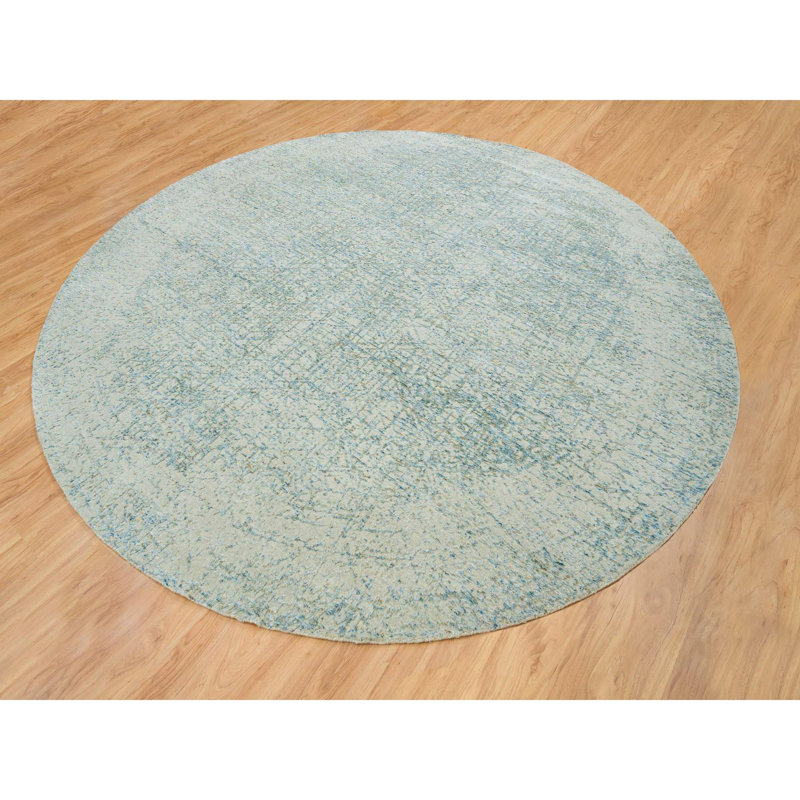 11'10"x11'10" Gray Wool and Silk Modern Jacquard Hand Loomed Round Rug 1CB580EE4A7E4C8DAF663DC95D6A092A