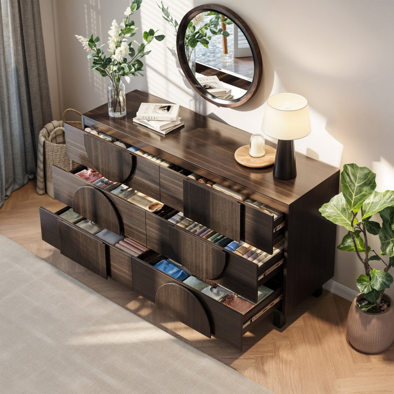 Commode 6 tiroirs pour chambre à coucher, Marron foncé