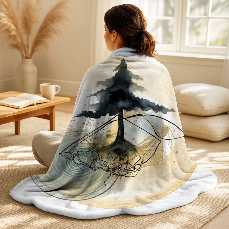 Abstrait paysage de montagnes, lune et arbre I - ensemble de coussins géométriques abstraits