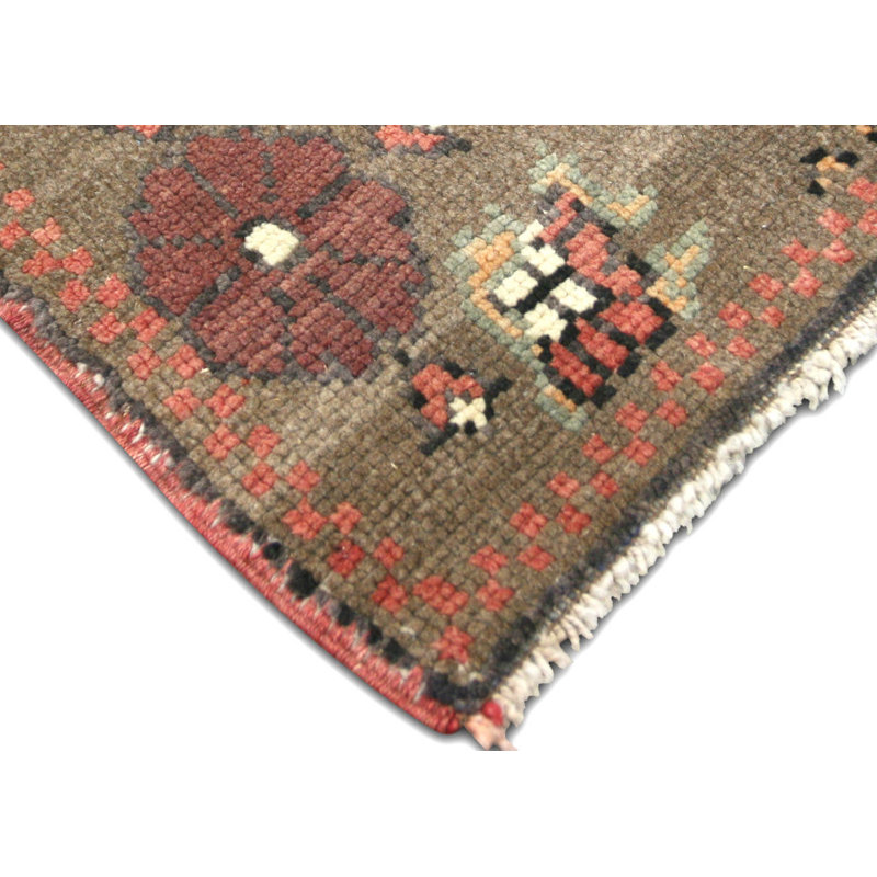 Tapis carré unique en laine noué à la main de style années 1960 de 4 pi 6 po en brun