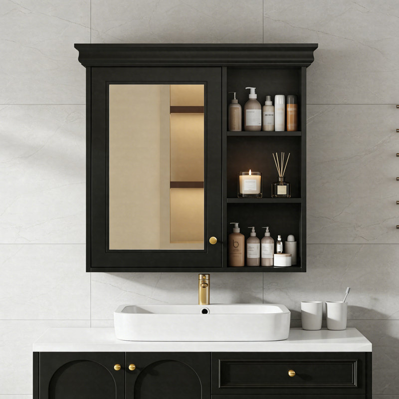 Armoire à pharmacie de salle de bain avec miroir, armoire à miroir murale avec tablettes réglables et portes à fermeture en douceur