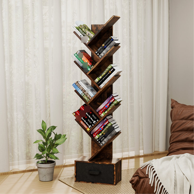 Bibliothèque à 9 niveaux avec tiroir, amplement de tablettes pour la chambre à coucher