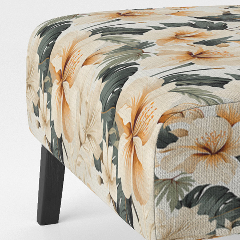 Tranquil Retreat Tropical Pattern - Upholstered Coastal Slipper Chair, Green Accent Chair