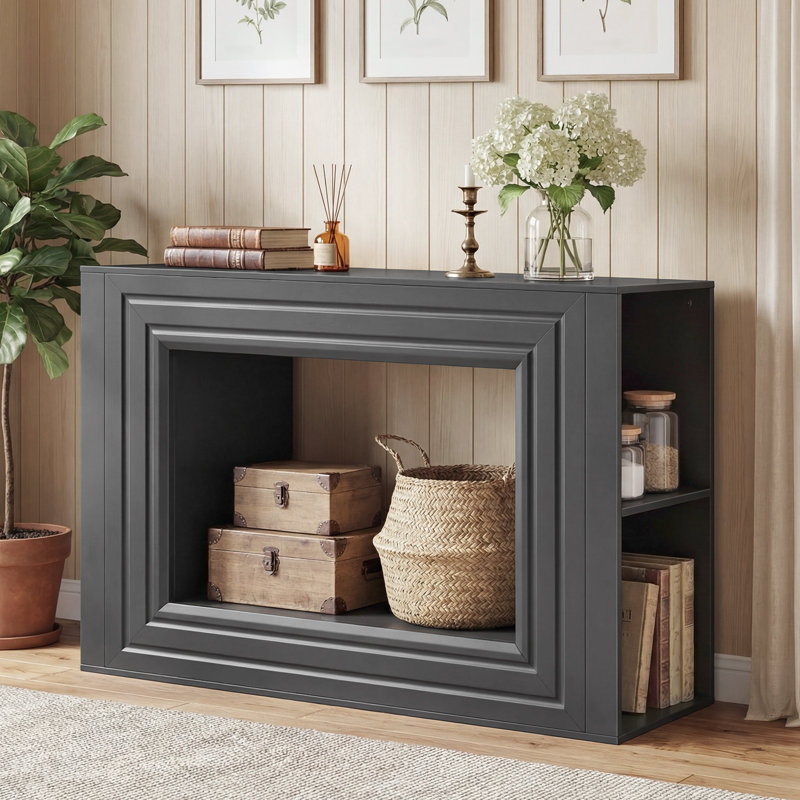 47.2'' Farmhouse Console Table with Adjustable Shelves, Entryway Sofa Table with Storage, Black