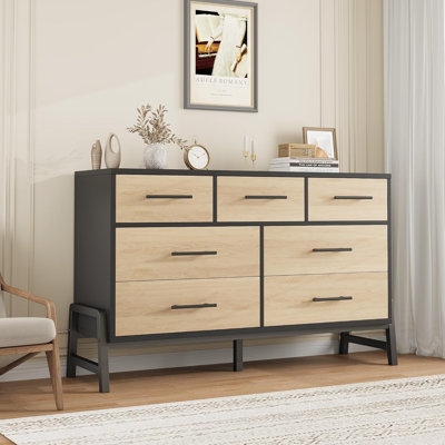 Commode autoportante 7 pièces pour la chambre à coucher, commode de 52 po de large avec rangement, commode en bois