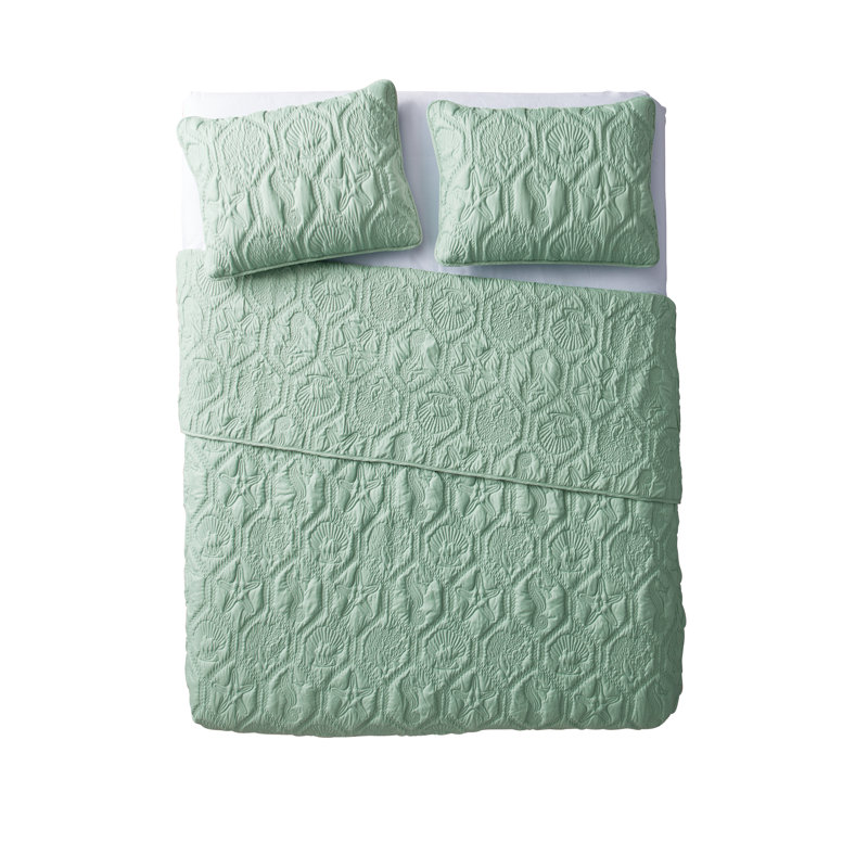 Mint Green Microfiber Full Reversible Coastal Quilt Set