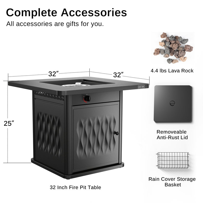 Black 32'' Gas Fire Pit Table with Magnetic Lid