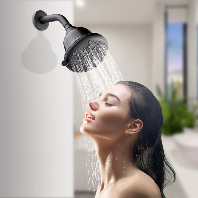 Modern 7-Spray Fixed Shower Head with Filter, Matte Black