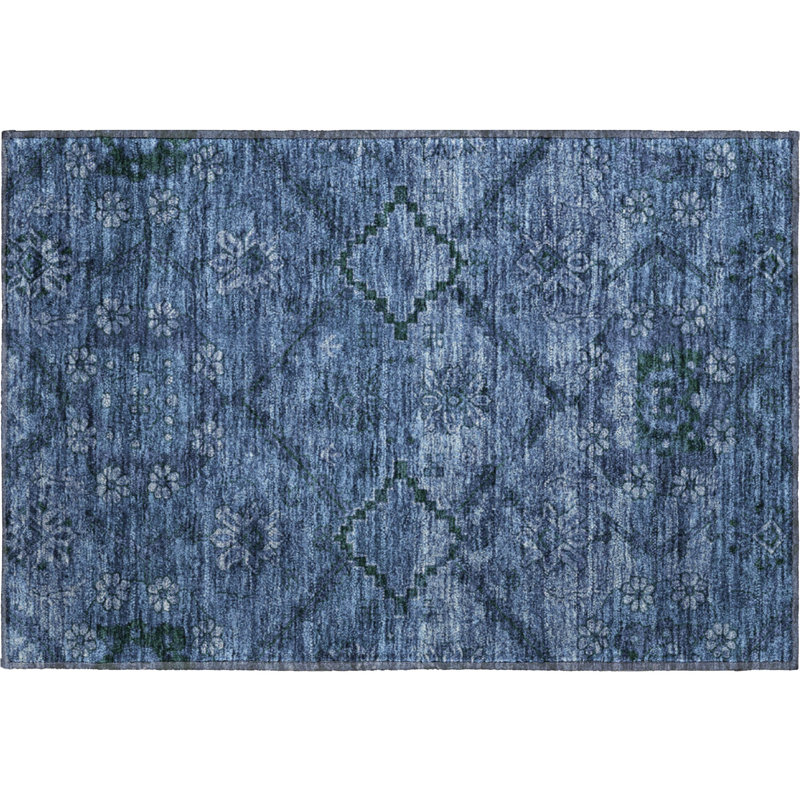Premium Machine Washable Prisco Navy Rug, Rectangle 1'8" x 2'6"