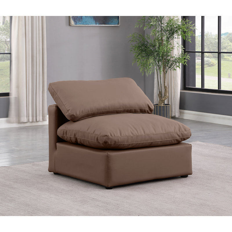 Chaise de salon en cuir sans accoudoirs Vegan, Cuir brun végétalien