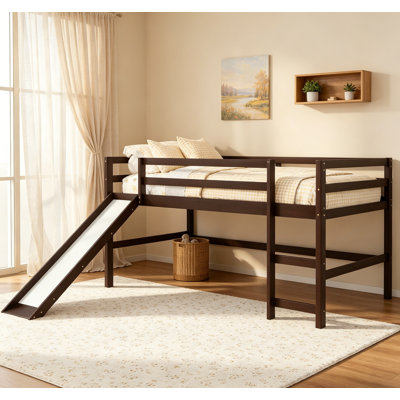 Lit mezzanine simple avec glissade, conception multifonctionnelle pour les enfants, durable et peu encombrante, idéal pour les chambres modernes