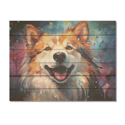 Chien Akita Aurora - Art mural en bois sur bois de pin naturel