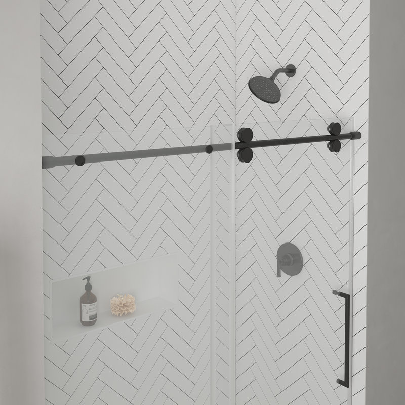Ensemble de douche coulissante avec porte et base Reva 48 po x 36 po - Noir, H 76,77 po x l 47,99 po x P 35,98 po, Noir mat