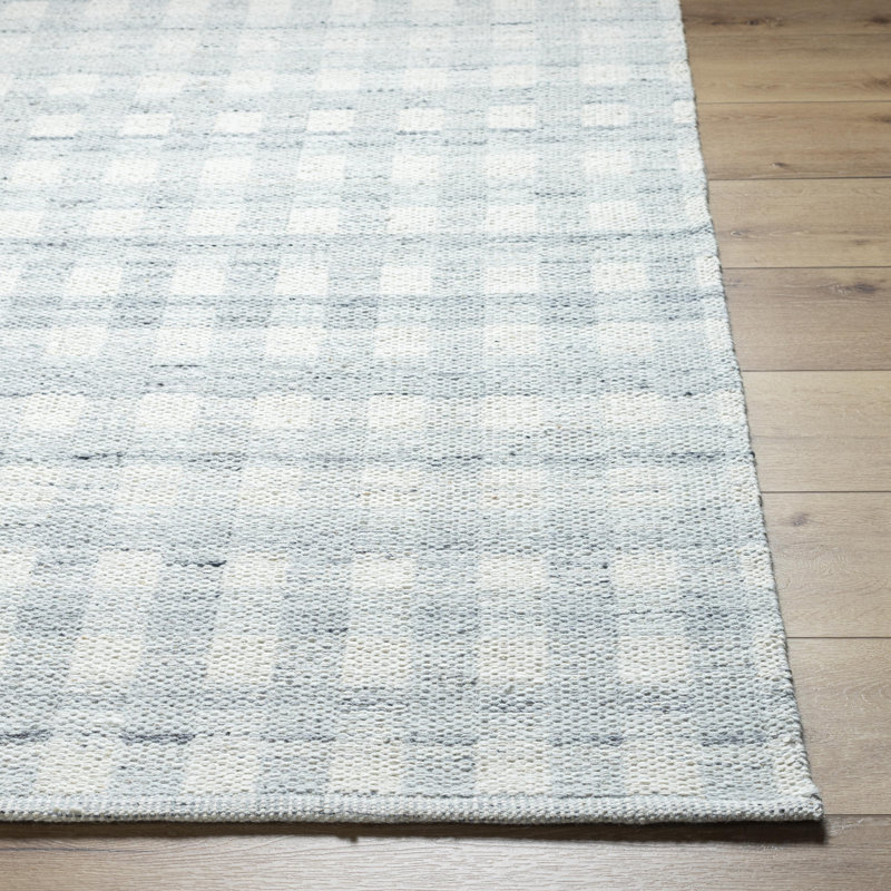 Lavande Plaid Wool Area Rug in Gray, Runner 2'6" x 8'