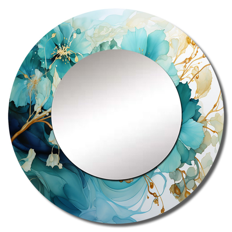 Miroir mural Seerit bleu sarcelle abstrait mystique I - fractales, 23 po x 23 po