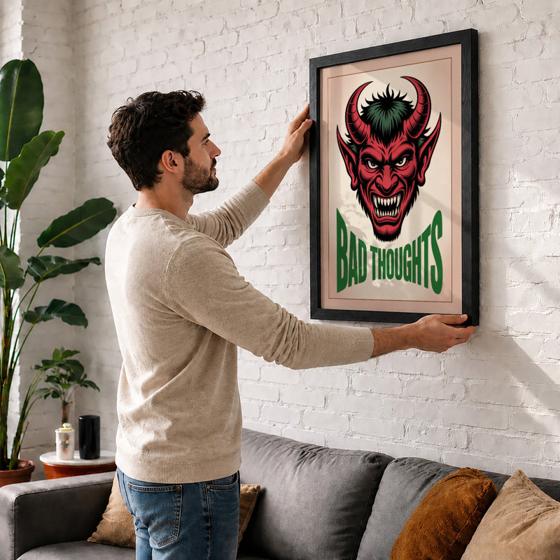 Bad Thoughts Retro - Framed Print, Walnut, A3 - 42.0 x 29.7 cm