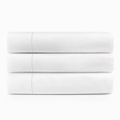 Hotel Quality Mederos 3 Piece Cotton Blend Guest Room Hospitality Flat Bed Sheet Pack, Bright White