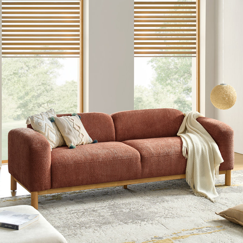 Berklie 91" Modern Boucle Sofa with Solid Wood Base, Rust