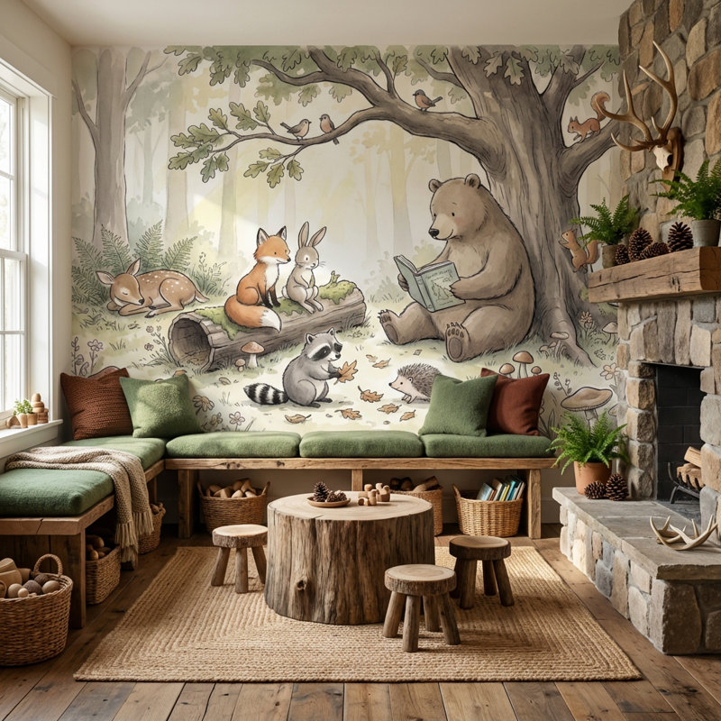 Adhésif mural forêt joyeuse Whimsical Forest, Non-Woven Nonpasted, 200"x120"