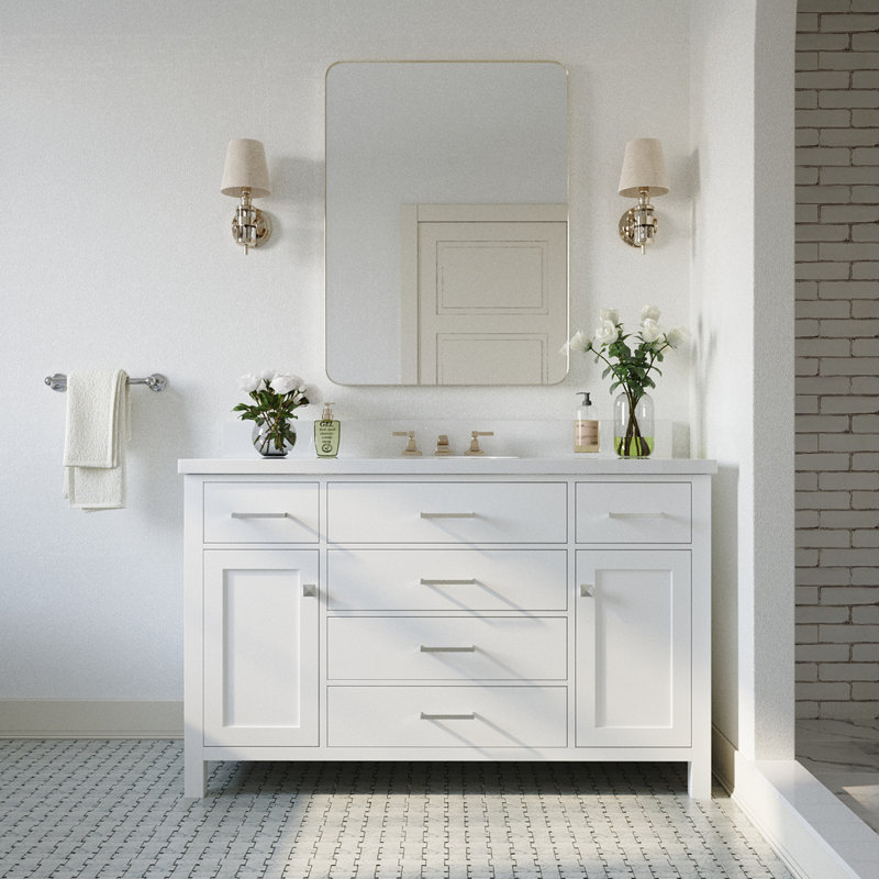 Meuble-lavabo simple 54 po avec plateau en quartz blanc Macnair, Blanc