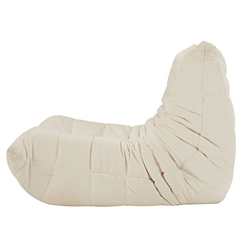 Bean bag Chair with button tufted back, Off White Polyester Blend