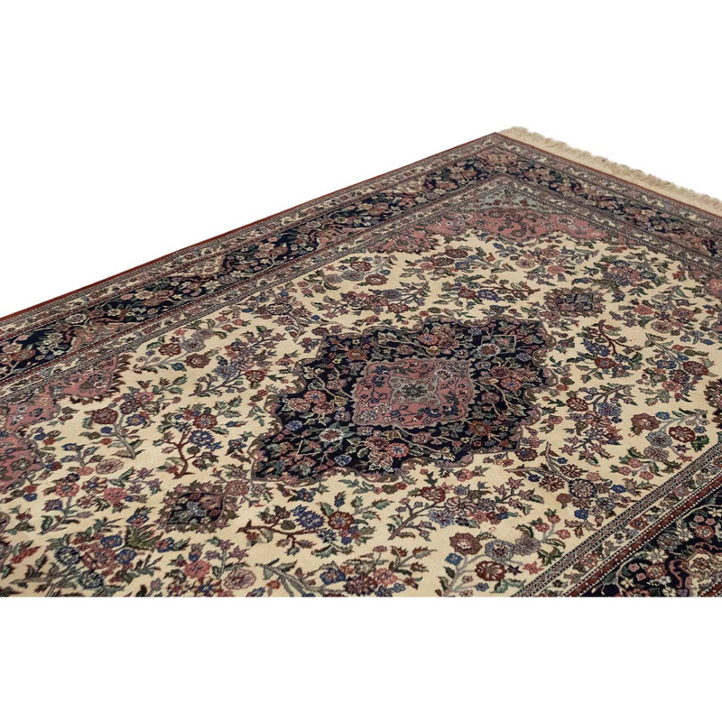 Tapis gris / bleu / beige noué à la main de haute qualité
