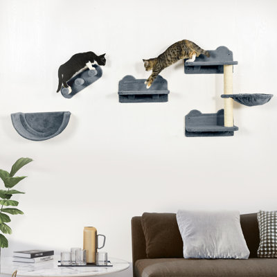 4 Pcs Cat Wall Furniture Cat Climbing Shelf With Cat Hammock