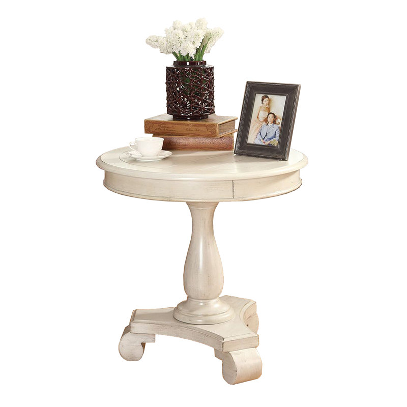 Table d'appoint ronde à piédestal en bois, White