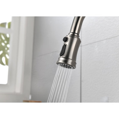 Brushed Nickel Pull Down Kitchen Faucet, Stainless Steel, 3 Output Modes, Single Handle For Flow And Temperature Corrosion Surface