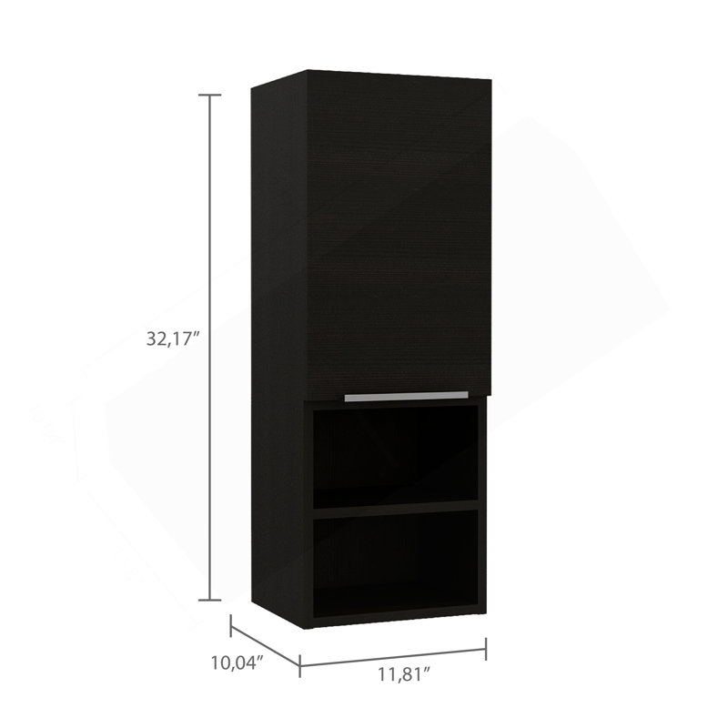 Bathroom Cabinet, Two Interior  Shelves, Two External Shelves, Single Door Cabinet -Black, Black