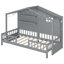 Lit simple Space House avec tablettes, gris, toit charmant pour un espace de chambre à coucher relaxant