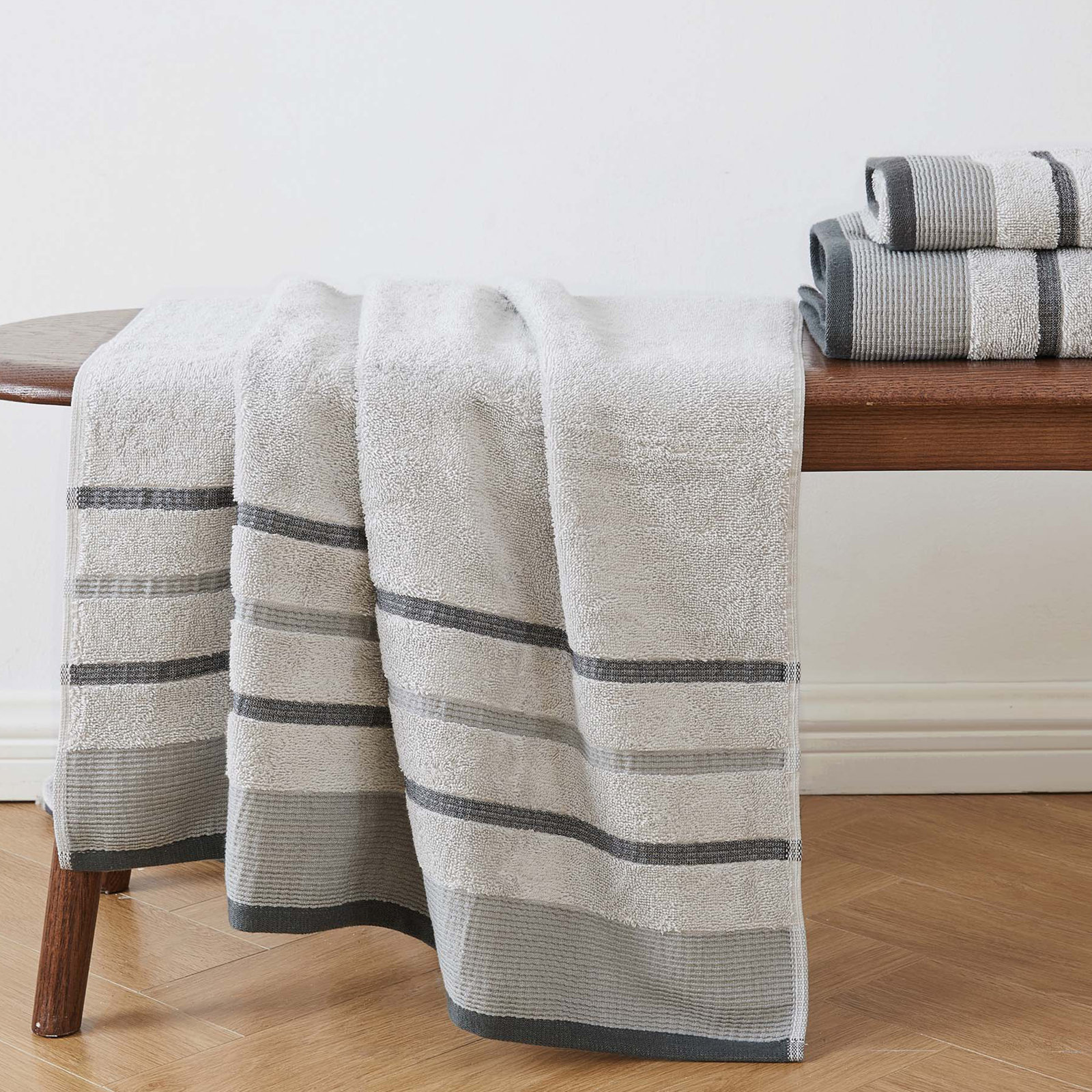 Deanthony Luxury Cotton Decorative, Light Gray/Mid Gray/Dark Gray, 6 Piece Towel Set