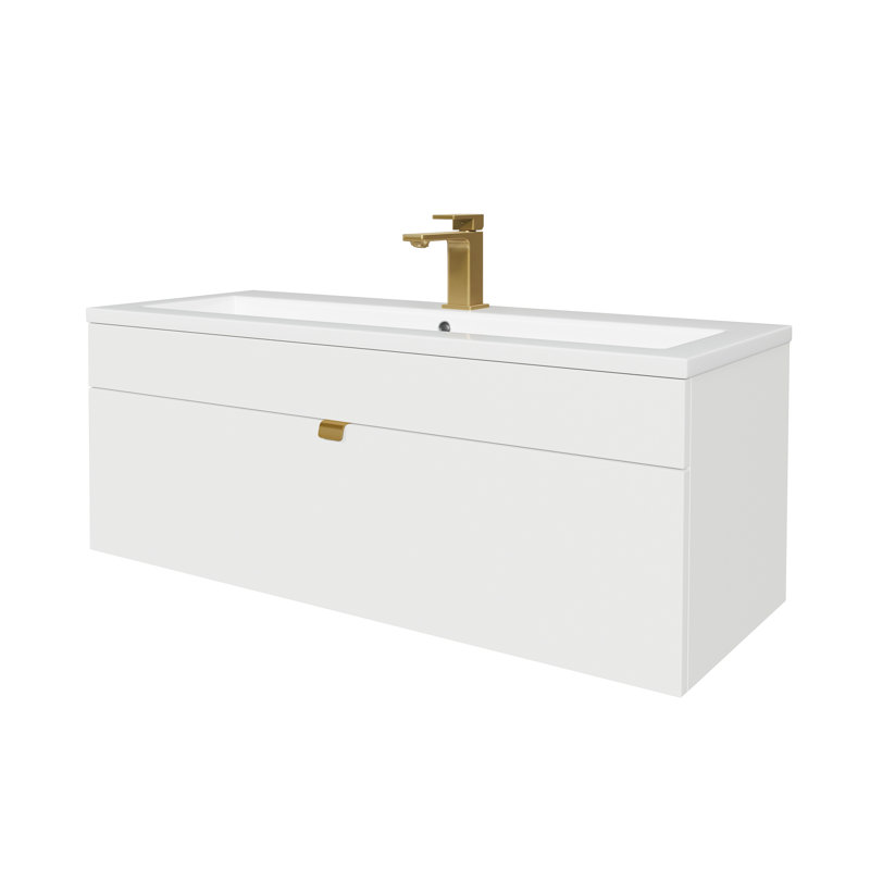 Ensemble de meuble-lavabo mural moderne 42 po Loft Collection - Poignées blanc / or, Blanc / or, 42"