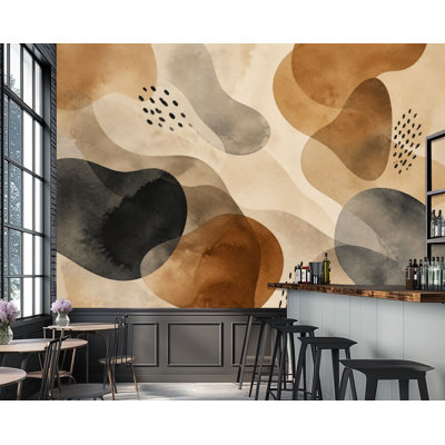 Papier peint adhésif à motifs abstraits formes organiques tons terreux, éléments de design moderne H 69 po x l 96 po, papier peint amovible en PVC, adhésif mural pour chambre à coucher, bureau à domicile