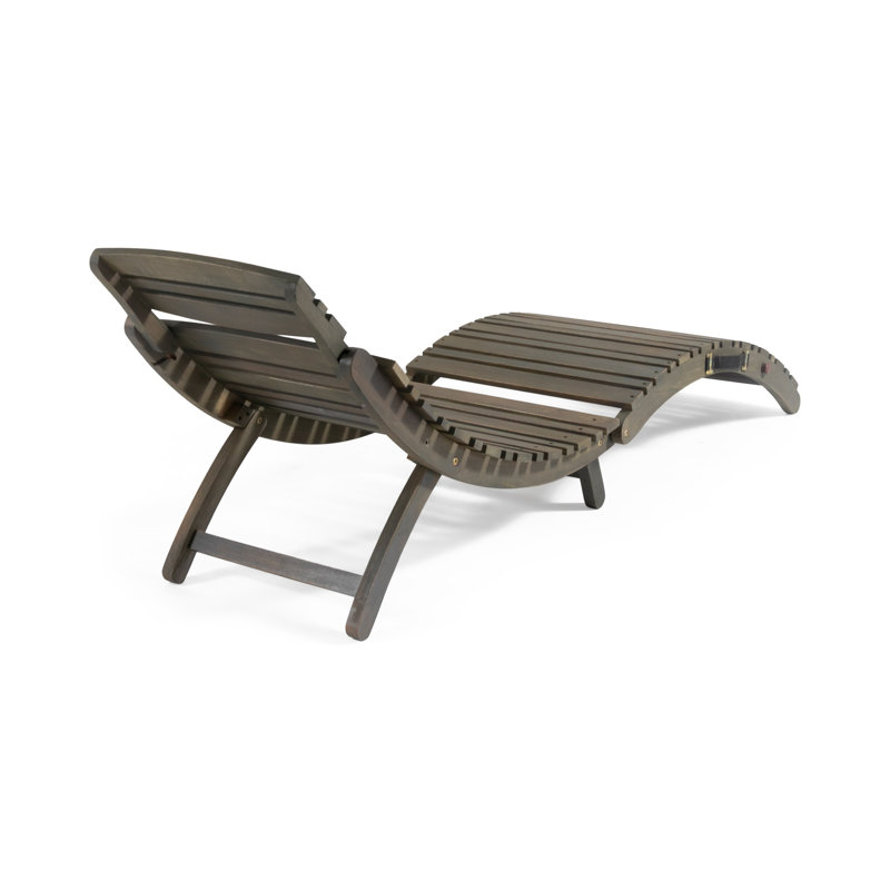 Armond 72.25" Long Foldable Acacia Chaise Lounge, Gray, 1