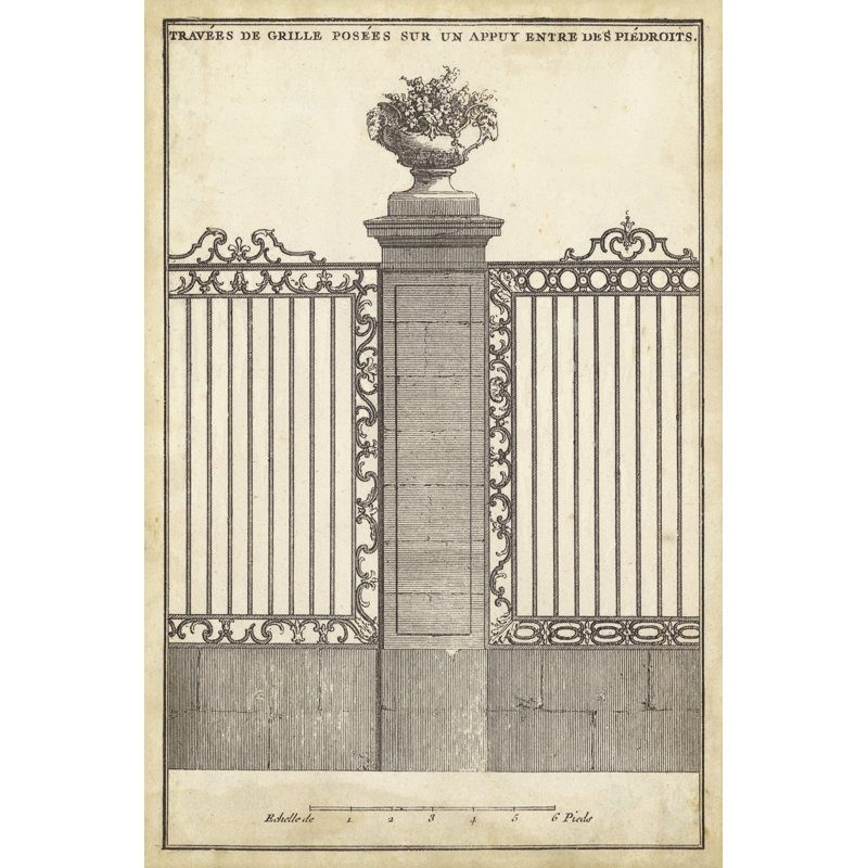 Antique Decorative Gate I by J.F. Blondel - Print on Canvas, 30 cm H x 20 cm W, Black Floater Framed